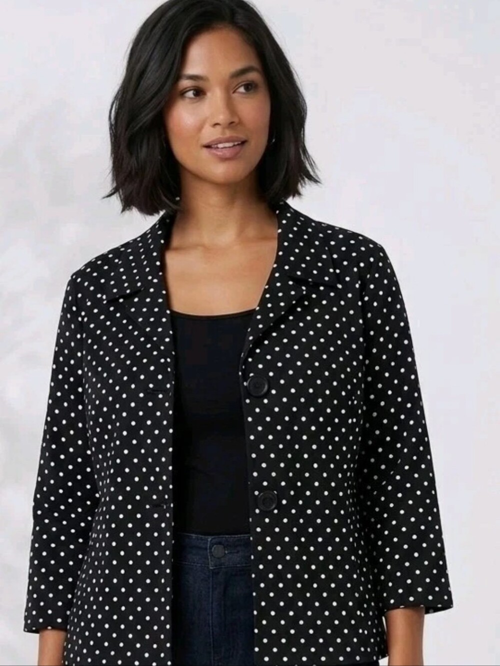 Dress Barn Black Polka Dot Cropped Blazer